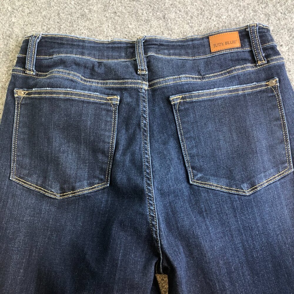 Judy Blue Flare Jeans Womens 11 30 Dark Wash Stretch Wide Leg Raw Hem - Picture 11 of 13